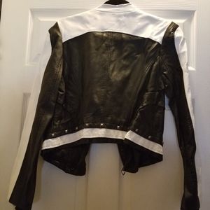 black and white leather jacket